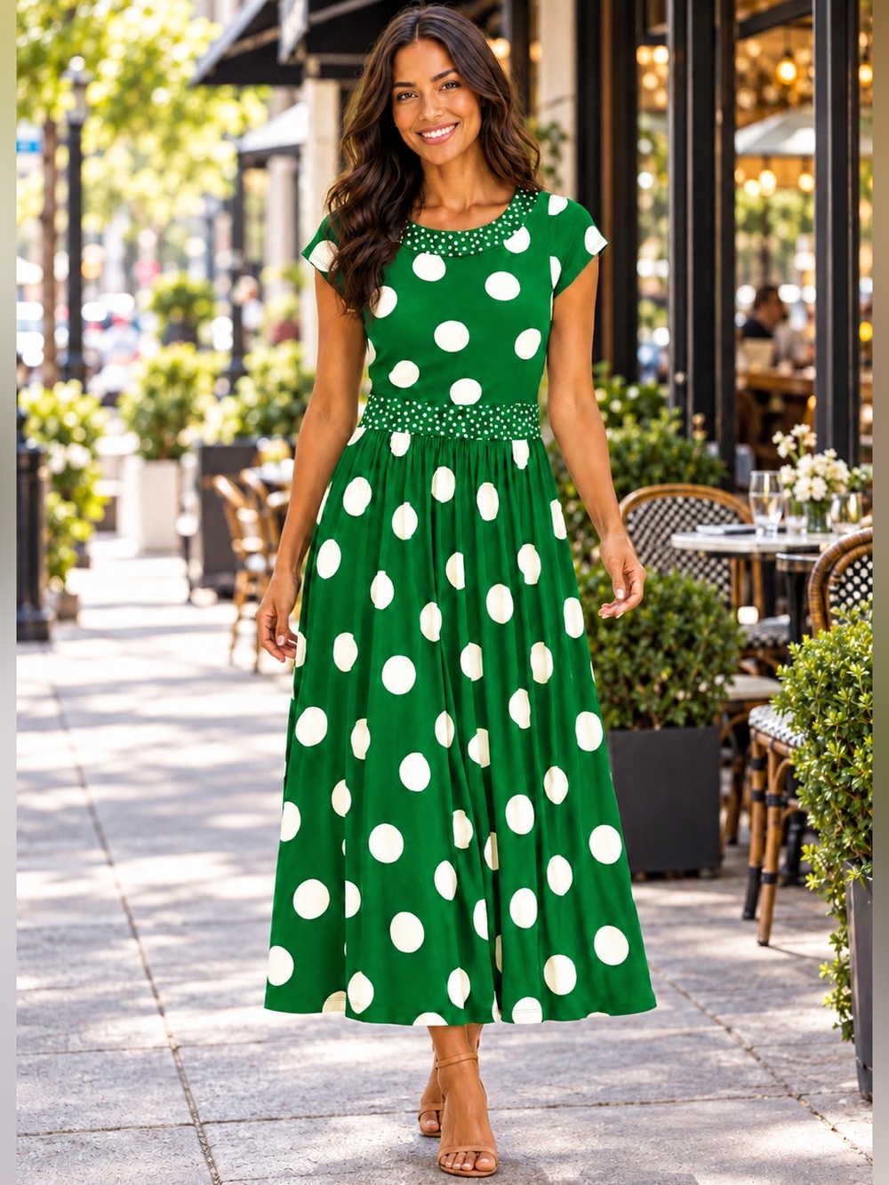 Boden Melanie Jersey Midi Dress – Emerald Green & Ivory Polka Dot 6R